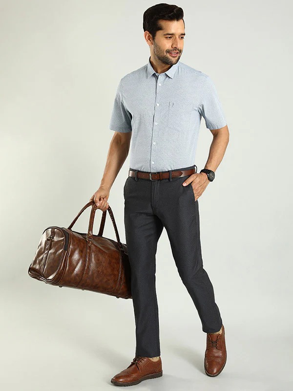 Indian Terrain Men's Slim Fit Self Design Dark Grey Trousers